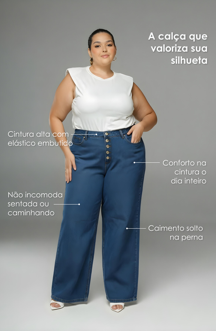 Calça Wide Leg com Detalhes de Botões