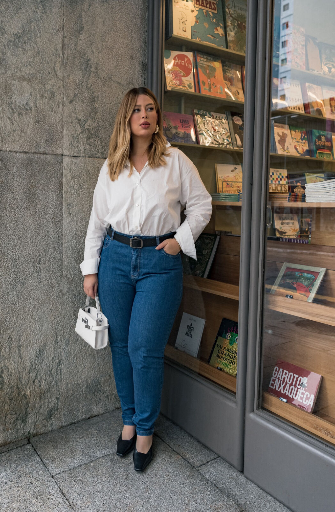 Calça Jeans Plus Size Skinny Cintura Alta Azul Médio